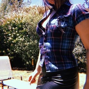 Short sleeve blue plaid button down